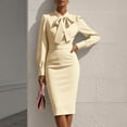thumbnail image 1 of Zedker Pencil Dress for Women Elegant Business Casual Knee Length Bodycon Style Beige Plus L, 1 of 6