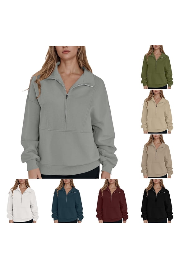 Plus Size Sweatshirts for Women Pockets Half Zip Pullover Long Sleeve Oversized Y2K Clothes Pullover Fall Tops