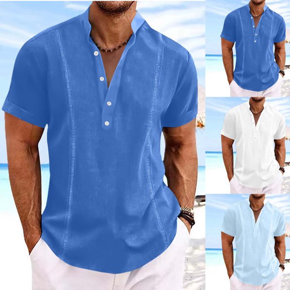 Zedker Polo Shirts for Men Beach Short Sleeve Tops Button Down Solid Color T-Shirt Lightweight Breathable Loose Fit Tee