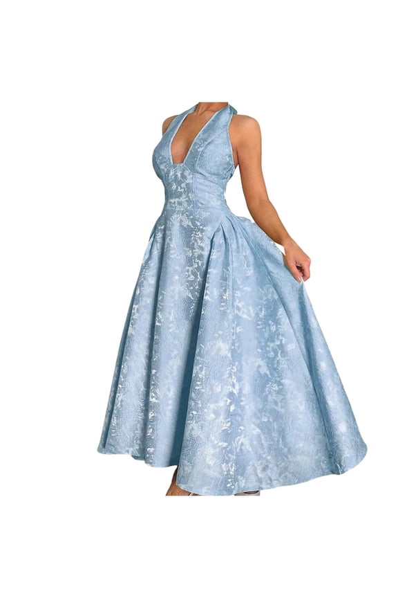 Prom Dress for Women Bow Tea Length Embroidery Satin A Line Corset Cocktail Evening Party Gowns Blue Plus M