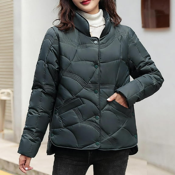 Zedker Puffer Jacket for Women Oversized Coats Winter Padded Down Jackets Zip Up Outerwear,Plus Size GreenXXL