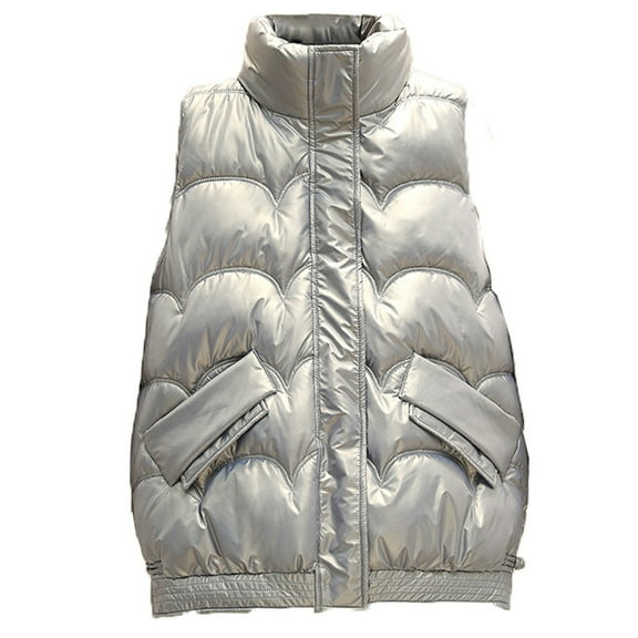 Zedker Puffer Vest Women Lightweight Packable Zip Up Quilted Hooded Sleeveless Warm, Plus Size Gray L