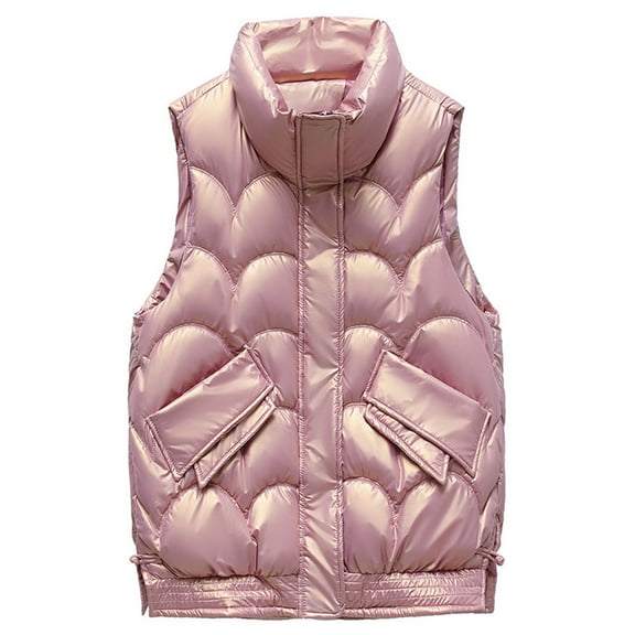 Zedker Puffer Vest Women Lightweight Packable Zip Up Quilted Hooded Sleeveless Warm, Plus Size Pink XL