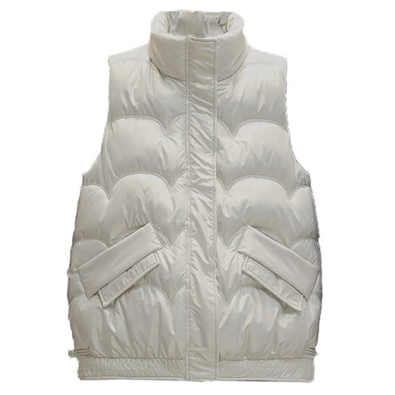 Zedker Puffer Vest Women Lightweight Packable Zip Up Quilted Hooded Sleeveless Warm, Plus Size White L