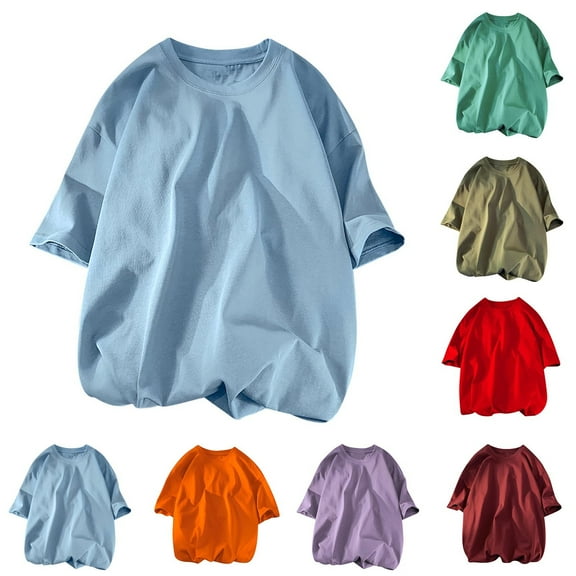 Zedker Shirts for Men Oversized Short Sleeve T Shirt Mens Solid Loose Crew Neck Cotton Hip Hop Streetwear Top