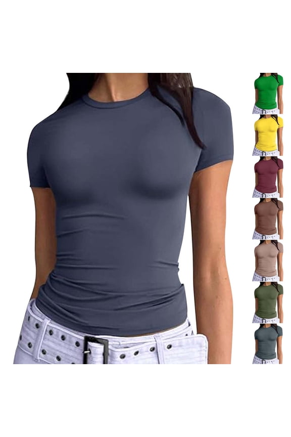 Shirts for Women Crew Neck Short Sleeve Tops Double Lined Slim Fit T Shirts Basic Tee Cloud Pro Collection Wine L