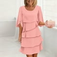 thumbnail image 1 of Zedker Short Sleeves Tea Length The Bride Dresses for Women Ruffle A Line Chiffon Formal Dress, Plus Size PinkXXXL, 1 of 6
