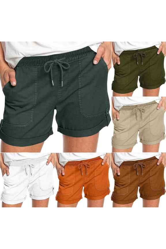 Shorts for Women 5" Casual Jersey Cotton Shorts Lounge Yoga Pajama Walking Shorts with Pockets Activewear Army Green M