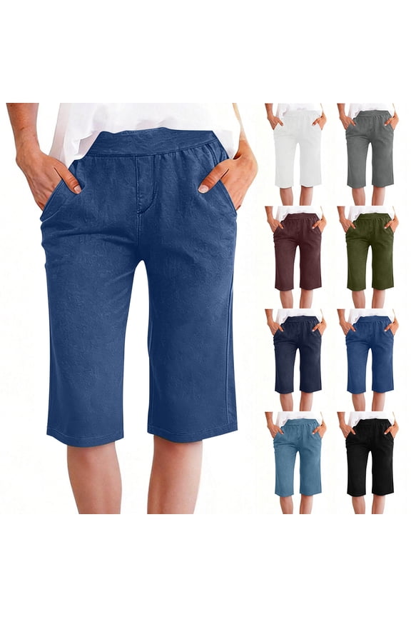 Shorts for Women Knee Length High Waisted Dressy Casual Patch Pocket Chino Elastic Waist Long Shorts 2026 Green XXL