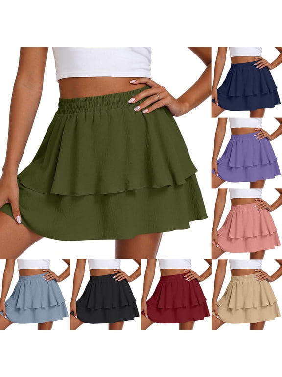 Skirts for Women High Waisted Double Ruffle Swim Skirt with Shorts Tummy Control Swimsuit Bottoms Black XL
