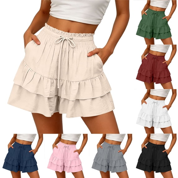 Zedker Skorts for Women with Pockets Flowy Ruffle High Waisted Boho Cute Mini Skirts Casual Dressy Summer Beach Golf Shorts Vacation Size S-XXL