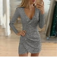 thumbnail image 1 of Zedker Sparkly Sequin Dress for Women Glitter Party Night Dresses Wrap V Neck Bodycon Cocktail Dresses for Women Mini Dress Plus Size Gray L, 1 of 6