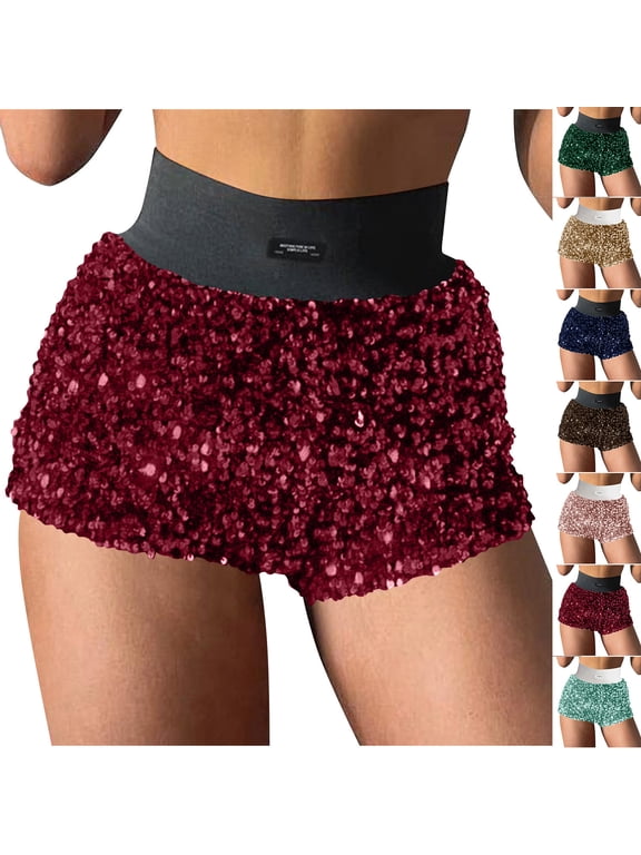 Sparkly Sequin Shorts for Women Y2k Low Rise Glitter Party Rave Club Shorts Blue M