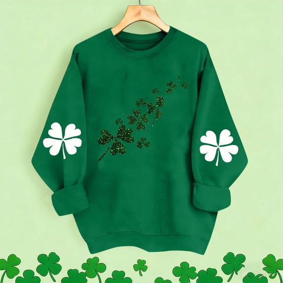 Zedker St Patricks Day Shamrock Sweatshirt for Women Long Sleeve Crewneck Shirts Y2k Casual Cute Graphic Pullover Tops
