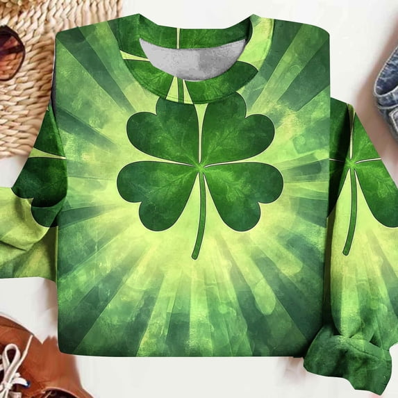 Zedker St Patricks Day Shirt for Women 2026 Casual Plus Size 3/4 Sleeve Irish Clover Shirts Funny Saint Patrick's Day Tunic Tops