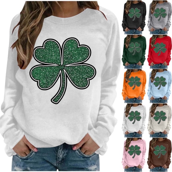 Zedker St Patricks Day Shirts for Women Casual Lucky Shamrock Long Sleeve Shirt Holiday Irish Clover Print Pullover Tops