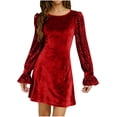 thumbnail image 1 of Zedker Statement Holiday Sequins Long Sleeve Dress Women Round Neck Soft Pleuche Mini Dress Comfy Sparkly Party Tunic Dresses,Red,L, 1 of 7