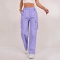 thumbnail image 1 of Zedker Straight-Leg High Waist Casual Button Cargo Pants for Women Comfy Breathable Loose Elastic Waist Long Pants with Multi Pockets,Purple,XL, 1 of 9