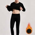 thumbnail image 1 of Zedker Stretchy Fleece Thermal Pajamas Set for Men Casual Crewneck Long Sleeve Top and Elastic Waist Slim Pant 2 Piece Sleepwear,Black,XXXL, 1 of 8