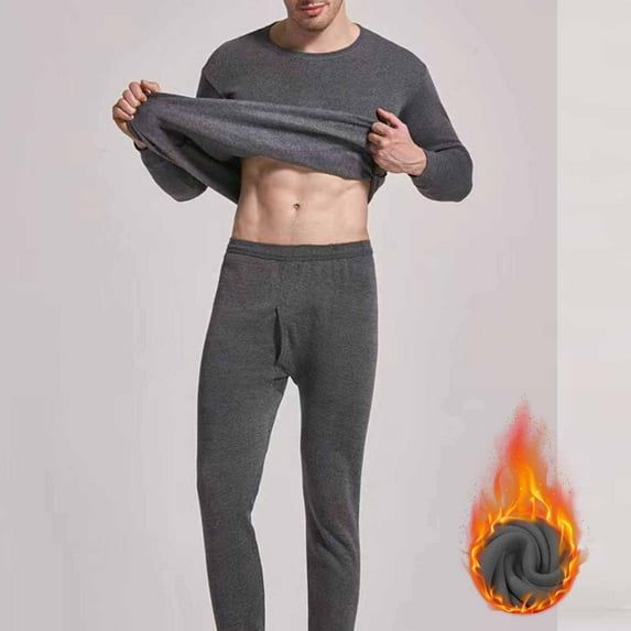 Zedker Stretchy Fleece Thermal Pajamas Set for Men Casual Crewneck Long Sleeve Top and Elastic Waist Slim Pant 2 Piece Sleepwear,Dark Gray,L