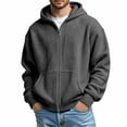 thumbnail image 1 of Zedker Stylish Fall Winter Thermal Jackets for Men Classic Hooded Long Sleeve Loose Casual Zipper Outerwear Coats with Pockets,Dark Gray,M, 1 of 8