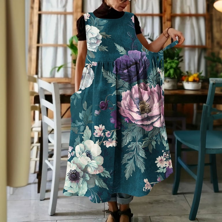 Zedker Summer Casual Dresses for Womens Tank Empire Waist Sun Dress Flowy V Neck Cold Shoulder Dresses with Pockets Blue XXXXXL