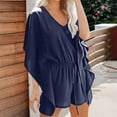 thumbnail image 1 of Zedker Summer Dresses for Women Ruffle Sleeve V Neck Midi Dress Casual Beach Sundress Bikini Beachwear Plus Size Blue S, 1 of 6