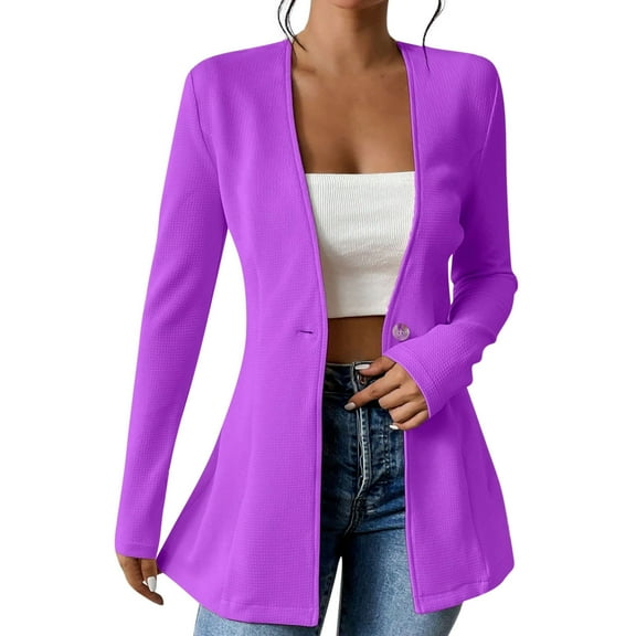 Zedker Sweater Blazers for Women Business Casual Long Sleeve Open Front Lapel Work Jacket, Plus Size Purple M