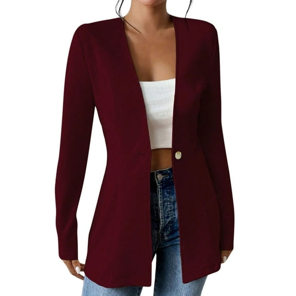 Zedker Sweater Blazers for Women Business Casual Long Sleeve Open Front Lapel Work Jacket, Plus Size Wine S