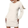 thumbnail image 1 of Zedker Sweater Dresses for Women 2025 Knit Dresses Long Sleeve Dress Casual Fall Winter Round Neck Oversized Loose Short Sweater Dress Plus Size Beige L, 1 of 8