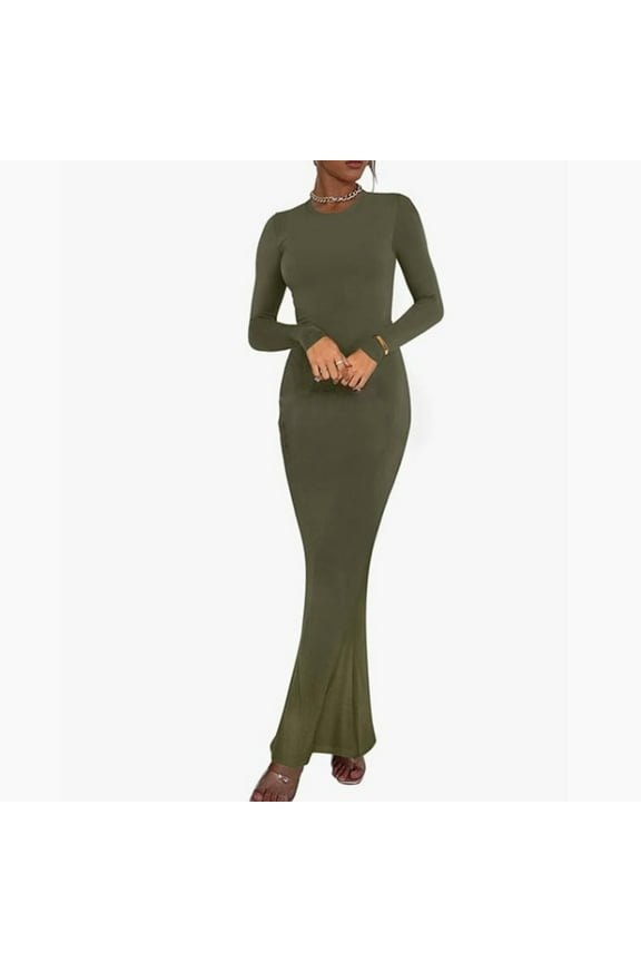 Sweater Dresses for Women 2025 Knit Dresses Long Sleeve Casual Round Neck A Line Dress Fall Wedding Guest Dresses for Women Plus Size Green L