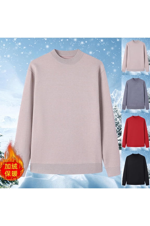 Sweater for Men Long Sleeve Thermal Underwear Casual Crew Neck Basic Fall Tops Loose Fit Comfy for Cold Weather Workout Beige L Size L-XXXL