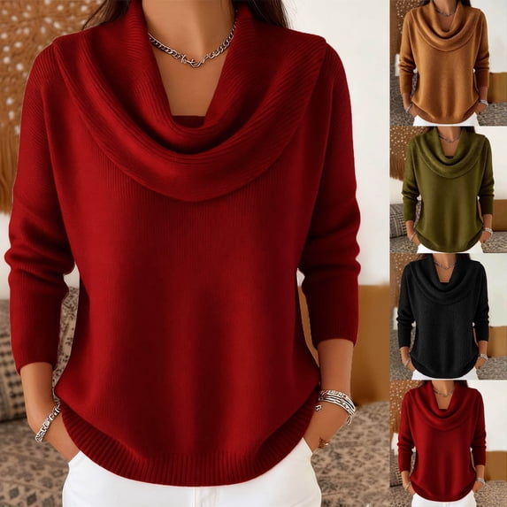 Zedker Sweater for Women Knit Winter Clothes Casual Loose Sweaters Fall Fashion Cowl Neck Long Sleeve Trendy Pullover Green L