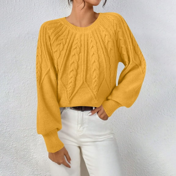 Zedker Sweaters for Women Winter Clothes Casual Lightweight Long Sleeve Crew Neck Solid Basic Sweater Tops 2025 Pullover Top for Fall Winter,Plus Yellow M