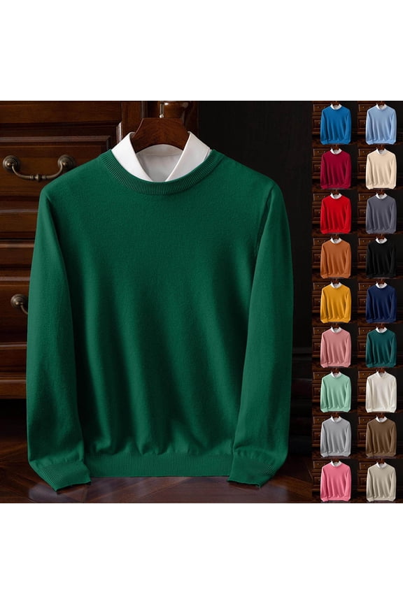 Sweaters for Men O-Neck Long Sleeve Knitwear Pullover Solid Warm Knit Pullover Tops Army Green XXL Size M-XXL