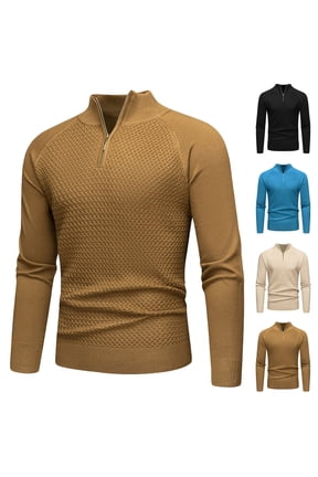 Sweaters for Men Quarter Zip Up Sweaters Slim Fit Lightweight Mock Neck Pullover Casual Sweaters Beige S Size S-XXL