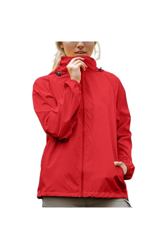 Zedker Jackets for Women Lightweight Waterproof Packable Windbreaker Running Outdoor Active Coat, Plus Size Red XXXL