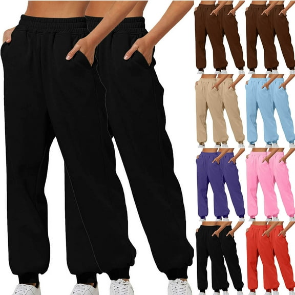 Zedker Sweatpants for Women 2PC Womens Casual Solid Color Sanitary Pants Loose Home Sweatpants with Pockets
