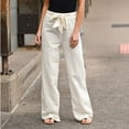 thumbnail image 1 of Zedker Tall Pants For Women Long Straight Pants For Women Fashion Womens Solid Bandage Loose Casual Wide Leg Leggings Bottom Long Pants, 1 of 4