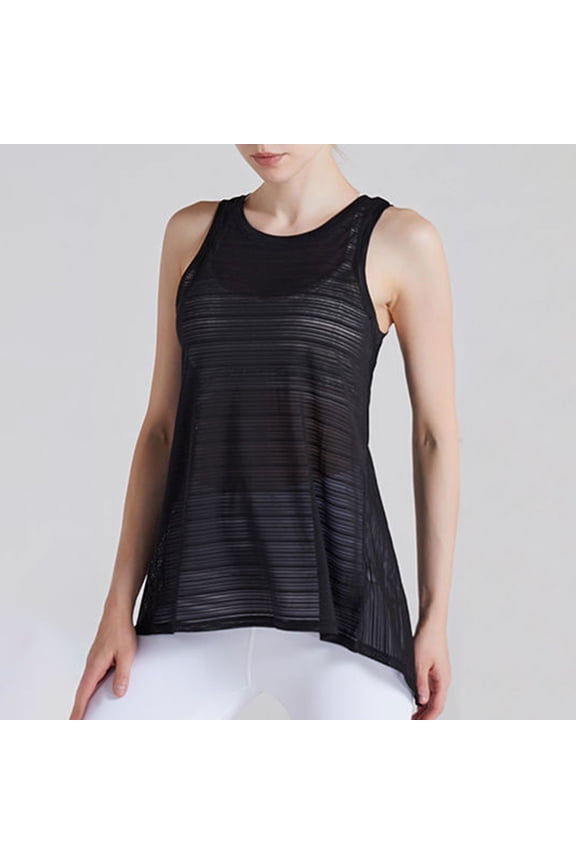 Tank Tops Woman Sleeveless Crew Neck Contract Mesh Racerback Summer Athletic Shirt Black Plus M