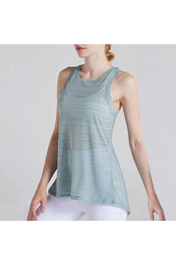 Tank Tops Woman Sleeveless Crew Neck Contract Mesh Racerback Summer Athletic Shirt Green Plus XL