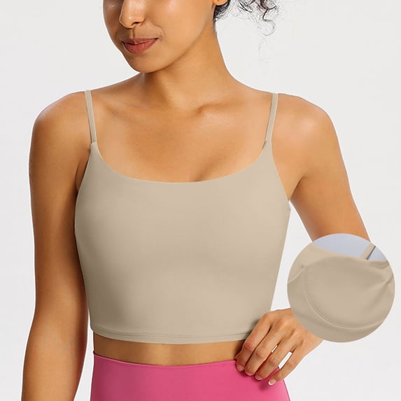 Zedker Tank Tops for Women Crewneck Ribbed Vest Sleeveless Light Workout Crop Tank Top Beige Plus L