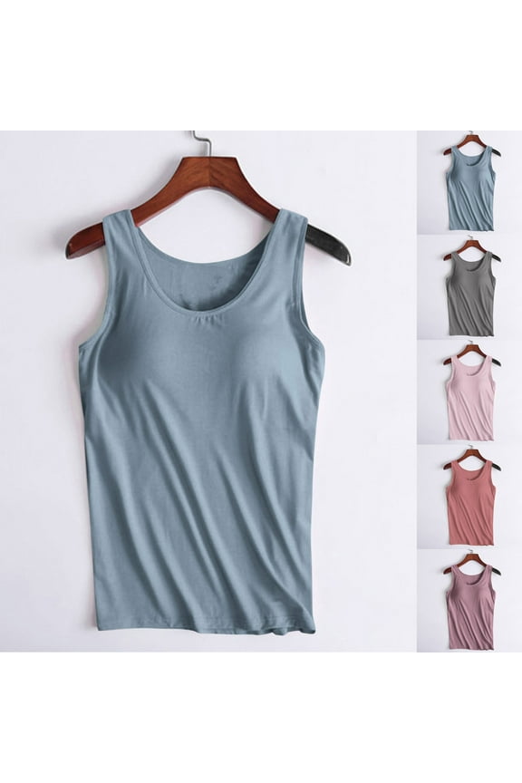 Tank Tops for Women with Built in Bra Padded Summer Sleeveless Wide Strap Basic Sleepwear Workout Yoga Camisole Top
