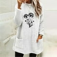 thumbnail image 1 of Zedker Fashion Prints Double-Side Fleece Thicken Thermal Sweatshirt for Women, Casual Crewneck Long Sleeve Pullover Tops with Pockets,White,M, 1 of 4