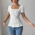 thumbnail image 1 of Zedker Top for Women White Off Shoulder Square Neck Short Sleeve Lace Bowknot Peplum Blouse White Plus L, 1 of 6