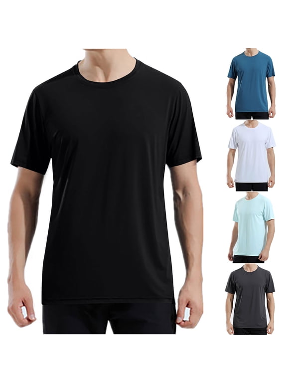 Tops for Men Crewneck T-Shirts Short Sleeve Heavy Weight Tees Moisture Wicking Undershirts Casual Basic T Shirt