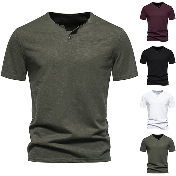 Zedker Tops for Men Stretchy Short Sleeve T-Shirt Casual Cotton 2 Buttons Notch Neck Tee Shirts for Men