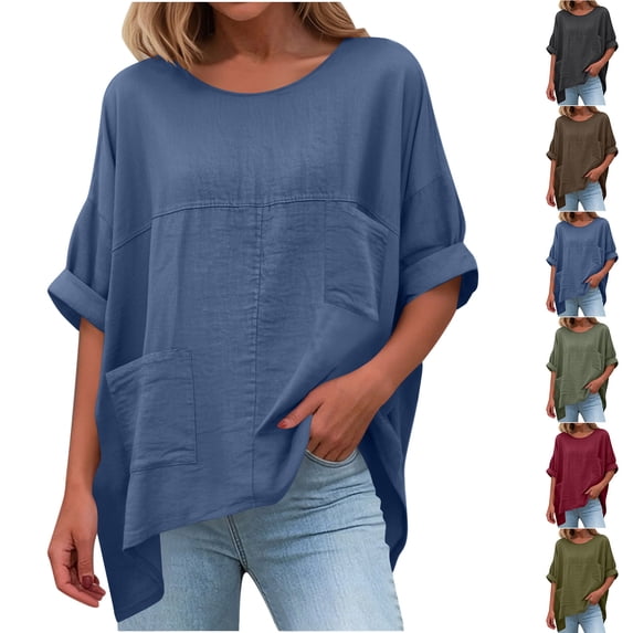 Zedker Tops for Women Summer Casual Crewneck Batwing Half Sleeve T-Shirts Solid Color Loose Fit Cute Basic Flowy Tops Tees Blouses Wine XXXXL