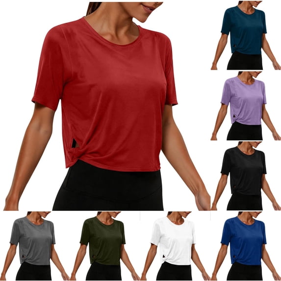 Zedker Tops for Women Workout Crop Loose Fit Lightweight Breathable Yoga T Shirts Running Athletic Cropped Workout Tops Army Green, Size S-XXL