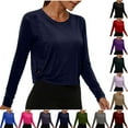 thumbnail image 1 of Zedker Tops for Womens 2025 Lightweight Long Sleeve Round Neck Shirts Fashion Solid Base Layer Blouses Business Tunic Purple M, 1 of 8